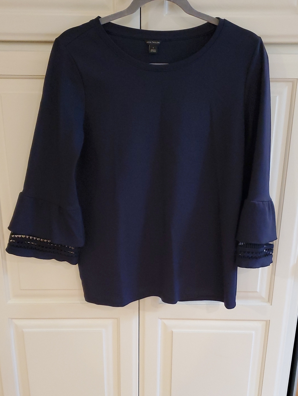 Ann Taylor Navy Ruffle Sleeve Blouse